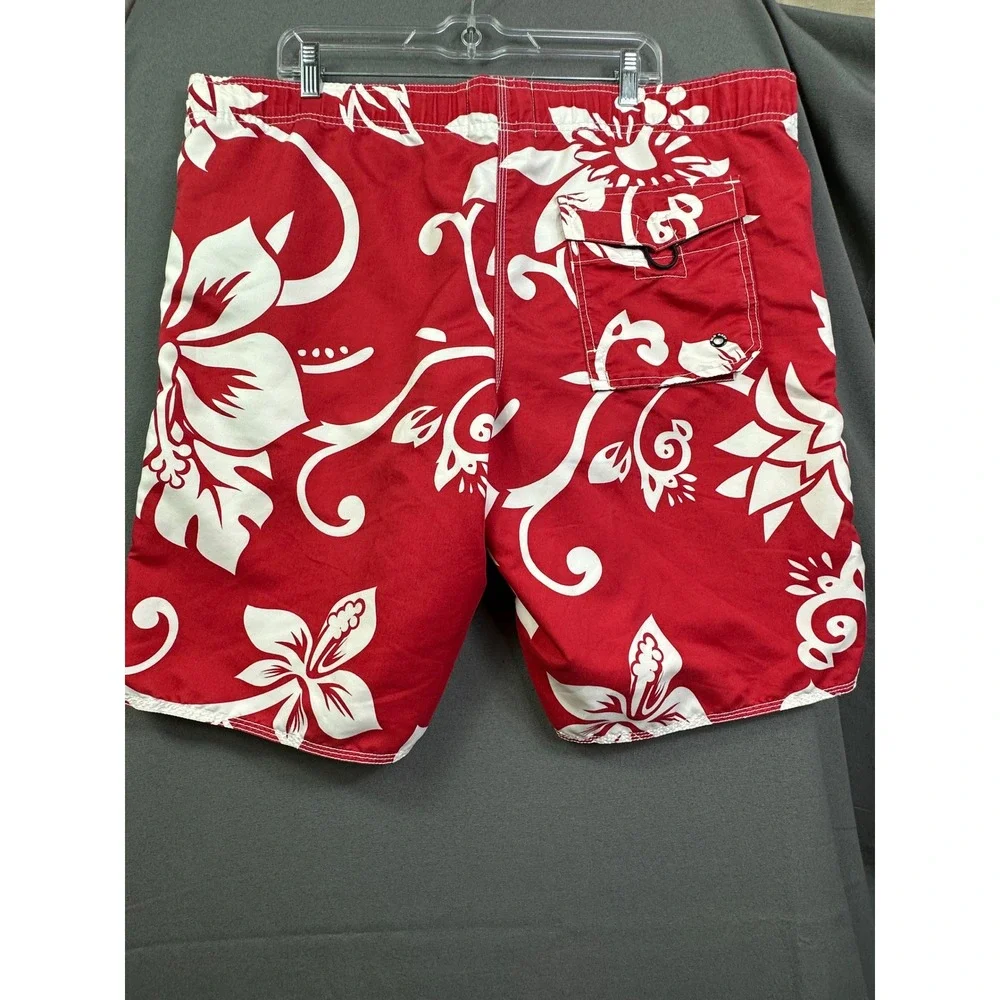 Old Navy Mens Red White Hibiscus Floral Board Shorts Swim Trunks Size L 38 Waist